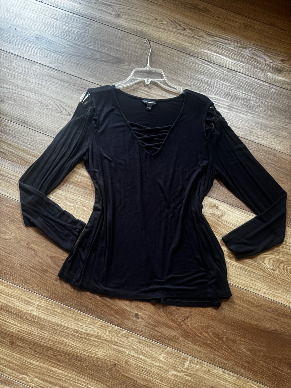 Rock & Republic Black Crisscross V-Neck Tunic